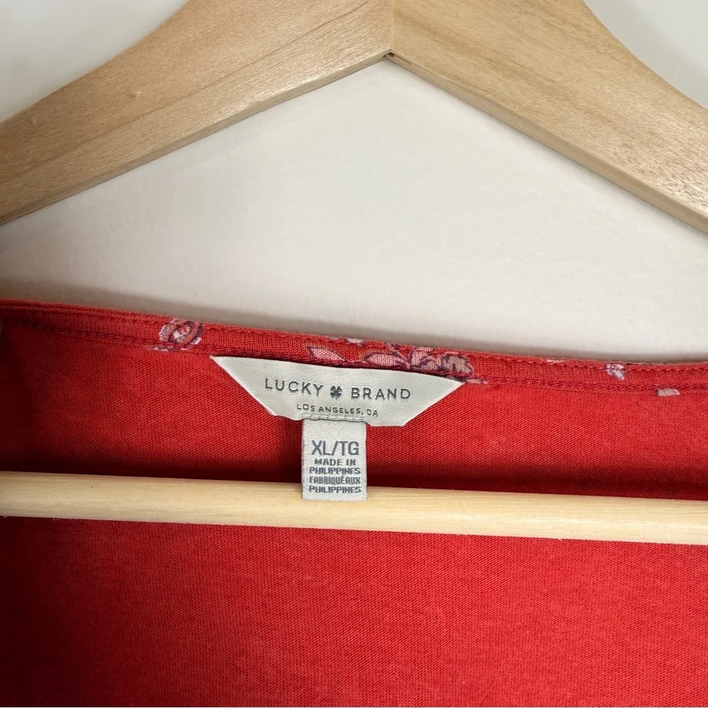 Lucky Brand Peasant Top Square Neck Long Sleeve Orange Floral XL - Picture 5 of 7